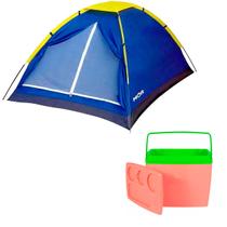 Barraca de Camping Tipo Iglu para 2 Pessoas + Caixa Térmica 19L 26 latas Citrica com Alça- Bel/Mor