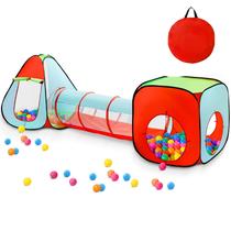Barraca de recreação infantil Moncoland, 3 peças com poço de bolas+túnel de rastreamento e castelo Barraca de recreação infantil Moncoland, 3 peças com poço de bolas+túnel de rastreamento e castelo