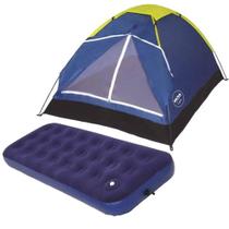 Barraca Iglu para Camping 2 Pessoas Azul com Colchão Inflável Solteiro e Inflador Mecânico MOR
