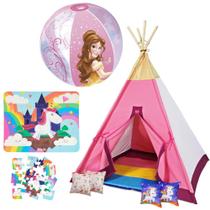 Barraca Infantil Toca Cabana Unicornio + Bola Inflavel Princesas + Quebra-cabeca Unicornio Kit