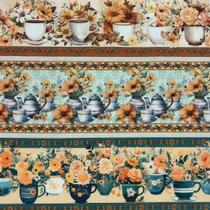 Barrado 10 faixas Tecido Tricoline Digital Algodão Cup of Peach Costura Criativa