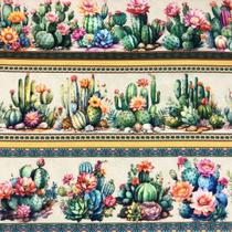 Barrado Tecido Tricoline Digital 100 Algodão Cactos 10 faixas Artesanato