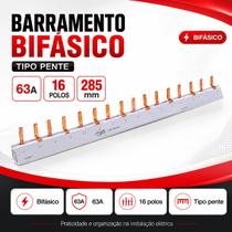 Barramento Bifásico 63A 16 Polos 285mm Force Line Barramento Bifásico 63A 16 Polos 285mm Force Line