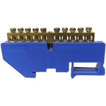 Barramento Neutro para Trilho Din 10 Furos Azul Terminal Barra Painel Quadro Cabo Fio