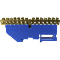 Barramento Neutro para Trilho Din 14 Furos Azul Terminal Barra Painel Quadro Cabo Fio