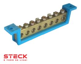 Barramento Steck Neutro 08 Terminais Azul 89mm