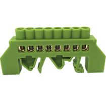 Barramento Terminal Barra Aterramento Terra Din ou Fixo Verde 8 Furos