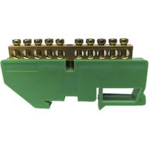 Barramento Terra para Trilho Din 10 Furos Verde Terminal Barra Painel Quadro Aterramento