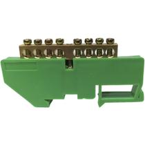 Barramento Terra para Trilho Din 8 Furos Verde Terminal Barra Painel Quadro Aterramento