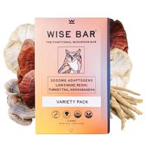 Barras nutricionais Wise Bar Adaptogen Mushroom com reishi, lions mane e ashwagandha, lanches orgânicos veganos e sem glúten para foco natural, suporte energético e imunológico, pacote de sabores variados, 12 unidades