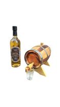 Barril 1 litro cachaça/whisky/carvalho + cachaça artesanal+copo dose