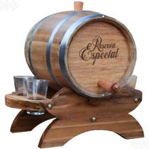 Barril Carvalho Tonel 3 Litros Corote Suporte 4 Copos Shot - Barril Brasil