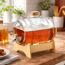 Barril de Vidro para Cachaça 3 Litros com Torneira Suporte Madeira Hauskraft Bar Gourmet