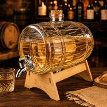 Barril para Cachaça Vidro 3L c/ Torneira e Suporte Madeira Barril para Cachaça Vidro 3L c/ Torneira e Suporte Madeira