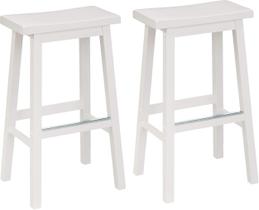Barstool Amazon Basics, assento de selim branco de madeira maciça, conjunto de 2