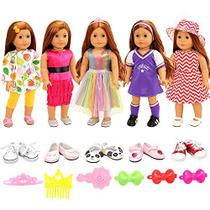 BARWA American Doll Doll Doll Roupas e Acessórios 5 Conjuntos Roupas Roupas Roupas Roupas Com 2 Pares Sapatos para Bonecas de 18 Polegadas
