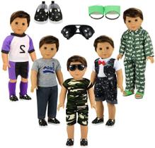 BARWA Boy Doll Clothes 5sets Boy Doll Clothes 2 Pares Sapatos 1 Pares Óculos Compatíveis para roupa de bonecas de 18 polegadas