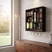 Barzinho Adega Parede Madeira Sala Aparador Vinhos Preto Fosco Barzinho Adega Parede Madeira Sala Aparador Vinhos Preto Fosco