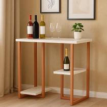 Barzinho aparador com prateleira para quarto sala pequena Mali 76cm compacta estilo industrial tampo MDF pé de ferro home office