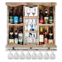Barzinho de Parede Adega de Madeira Maciça com Espelhos e Porta Taças - Rústico