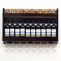 Barzinho de Parede Adega de Madeira para 10 garrafas com porta rolhas e taças cor Nogueira - Delenha Decor