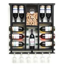 Barzinho de Parede Adega de Madeira para 11 Garrafas com Porta Rolhas e Taças - Nogueira