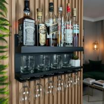 Barzinho de Parede - Bar Suporte Bebidas Suspenso - Decoração Sala Casa Área de Festas Modelos:Sem Frase Cor Preta