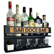 Barzinho de Parede com Adega em MDF Decoração para sala frase Bar Doce Bar 54 x 26 Preto Fosco Premium Barzinho de Parede com Adega em MDF Decoração para sala frase Bar Doce Bar 54 x 26 Preto Fosco Premium