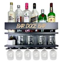Barzinho de Parede Com Porta Taças Tema Bar Doce Bar 54x28 cor Preto Decoração para casa