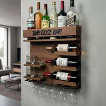 Barzinho Para Sala com adega para vinho e porta copos Decoração para casa tema Bar Doce Bar cor Amadeirado