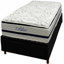 Base Baú em material sintético com Colchão Blue Solteiro Molas Pocket e Pillow Top 69x188x88cm Paropas Cor Preto