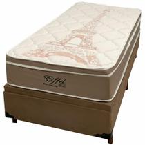 Base Baú em material sintético com Colchão Eiffel Solteiro com Molas Ensacadas 63x188x88cm Anjos Cor Marrom