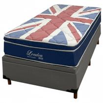 Base Baú em material sintético com Colchão London Solteiro com Molas Superlastic 63x188x88cm Anjos Cor Cinza