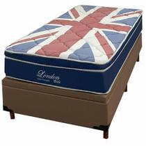 Base Baú em material sintético com Colchão London Solteiro com Molas Superlastic 63x188x88cm Anjos Cor Marrom