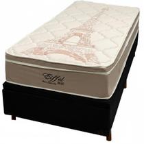 Base Baú em Veludo com Colchão Eiffel Solteiro com Molas Ensacadas 63x188x88cm Anjos Cor Preto