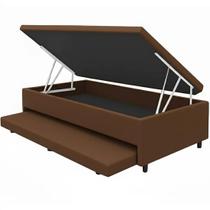 Base Baú Solteiro com Auxiliar material sintético 43x188x88 Universal Cor Marrom