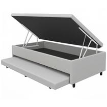 Base Baú Solteiro com Auxiliar Suede 43x188x88 Universal Blindado Cor Cinza Base Baú Solteiro com Auxiliar Suede 43x188x88 Universal Blindado Cor Cinza
