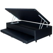 Base Baú Solteiro com Auxiliar Suede 43x188x88 Universal Blindado Cor Preto Base Baú Solteiro com Auxiliar Suede 43x188x88 Universal Blindado Cor Preto