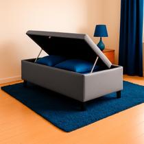 Base Baú Solteiro Suede Cinza PoliConfort 88x188x39