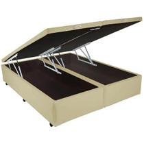 Base Bipartida Baú Casal em Suede 41x188x138 Universal Blindado Cor Bege Base Bipartida Baú Casal em Suede 41x188x138 Universal Blindado Cor Bege