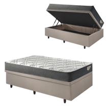 Base Box Baú 88x188 Linho Bege com Colchão Adapto Molas Ensacadas Base Box Baú 88x188 Linho Bege com Colchão Adapto Molas Ensacadas