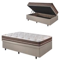 Base Box Baú 88x188 Linho Bege com Colchão Classic