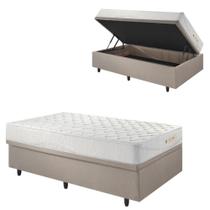 Base Box Baú 88x188 Linho Bege com Colchão Ecoline D33 Base Box Baú 88x188 Linho Bege com Colchão Ecoline D33