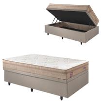 Base Box Baú 88x188 Linho Bege e Colchão Berlim Bege Probel