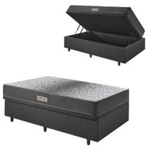 Base Box Baú 88x188 Linho Cinza com Colchão Dual Firm Espuma Ecoflex