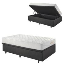 Base Box Baú 88x188 Linho Cinza com Colchão Ecoline D33 Base Box Baú 88x188 Linho Cinza com Colchão Ecoline D33