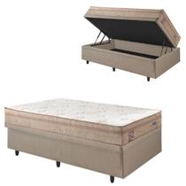 Base Box Baú 88x188 material sintético Bege com Colchão Berlim Probel