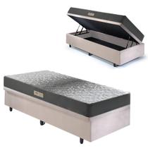 Base Box Baú 88x188 Suede Bege com Colchão Dual Firm Espuma Ecoflex