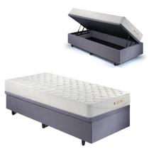 Base Box Baú 88x188 Suede Cinza com Colchão Ecoline D33 Base Box Baú 88x188 Suede Cinza com Colchão Ecoline D33