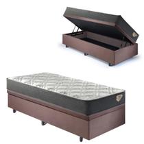 Base Box Baú 88x188 Suede Marrom com Colchão Adapto Molas Ensacadas